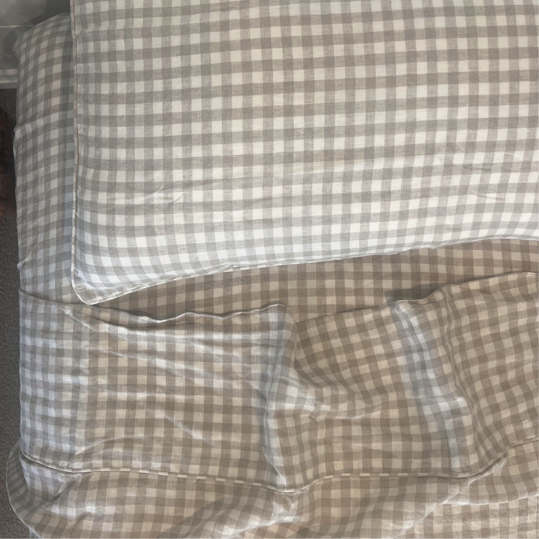 Natural Gingham Linen Queen Quilt Cover