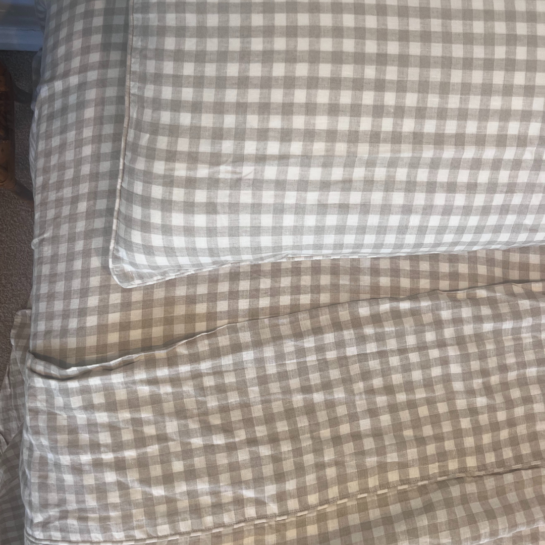 Natural Gingham Linen King Quilt Cover