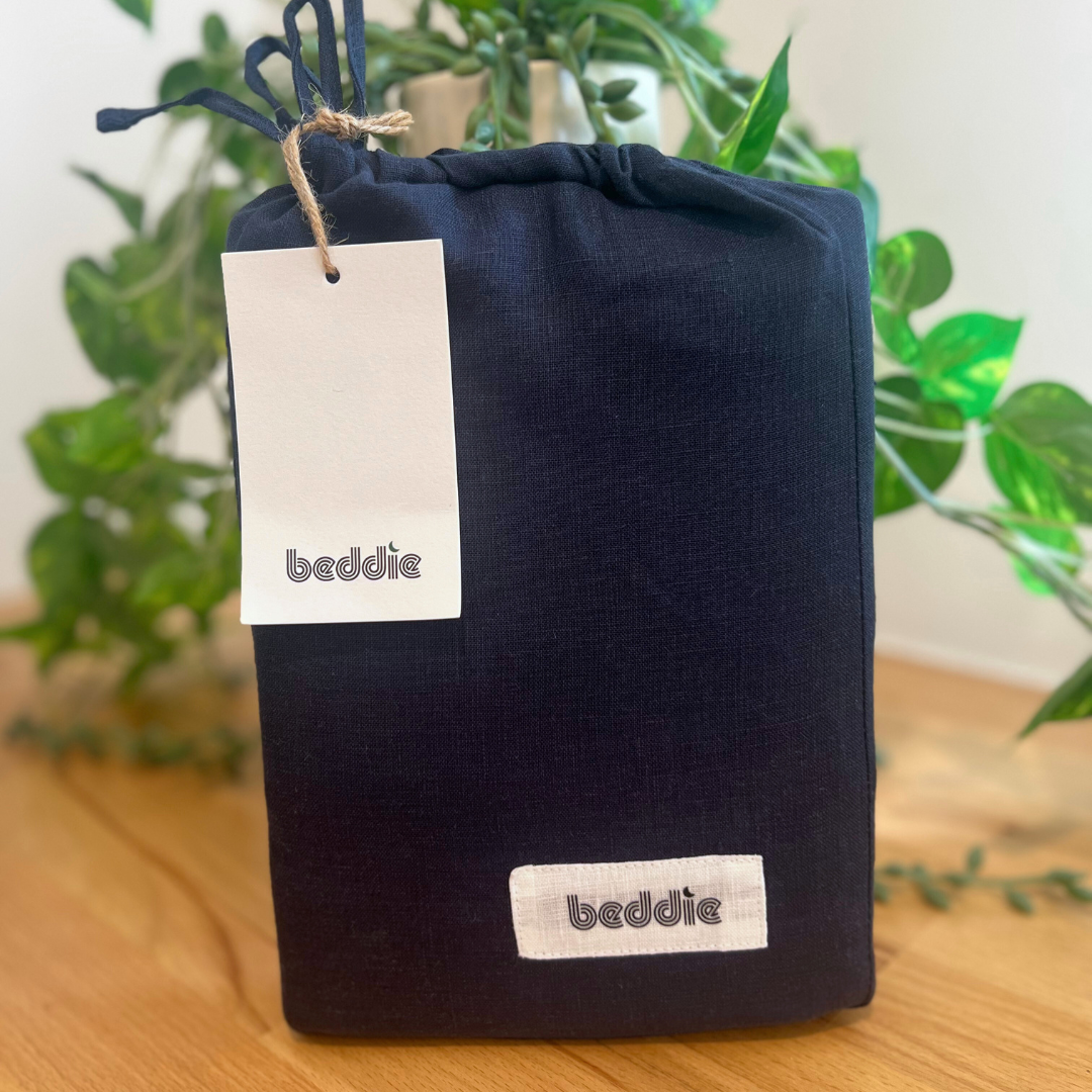 Navy Linen Queen Fitted Sheet