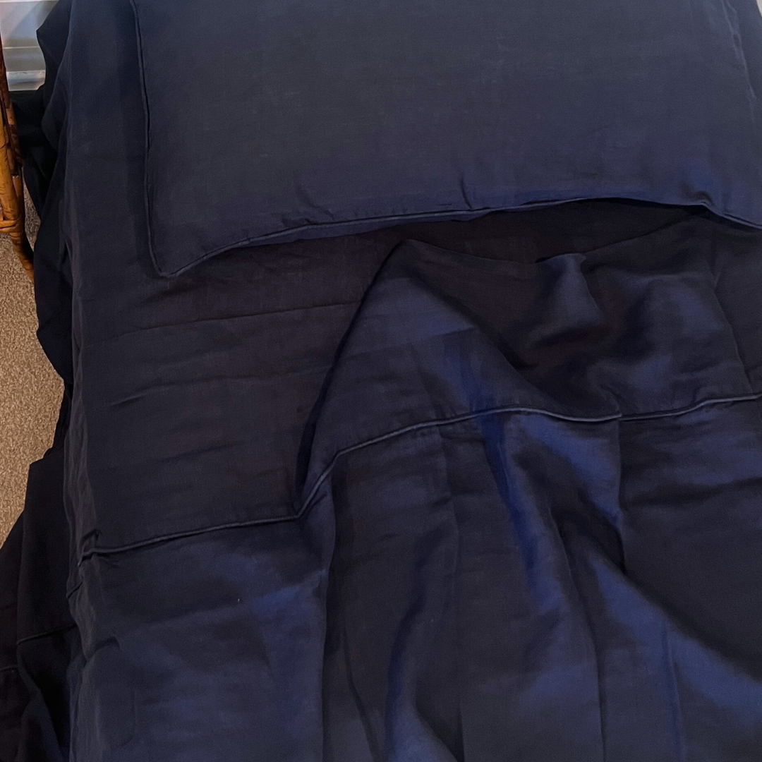 Navy Linen Queen Fitted Sheet