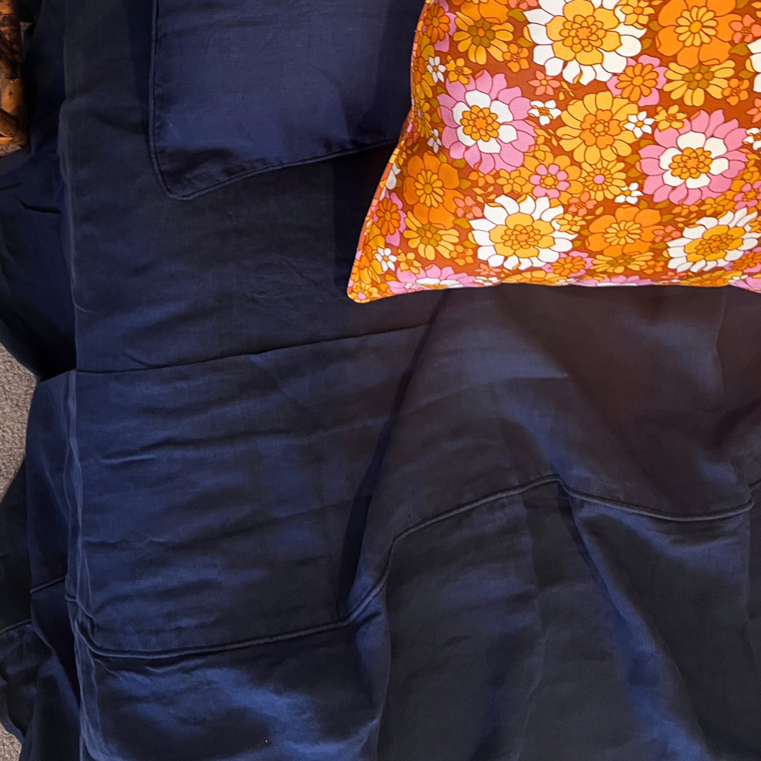 Navy Linen King Quilt Cover