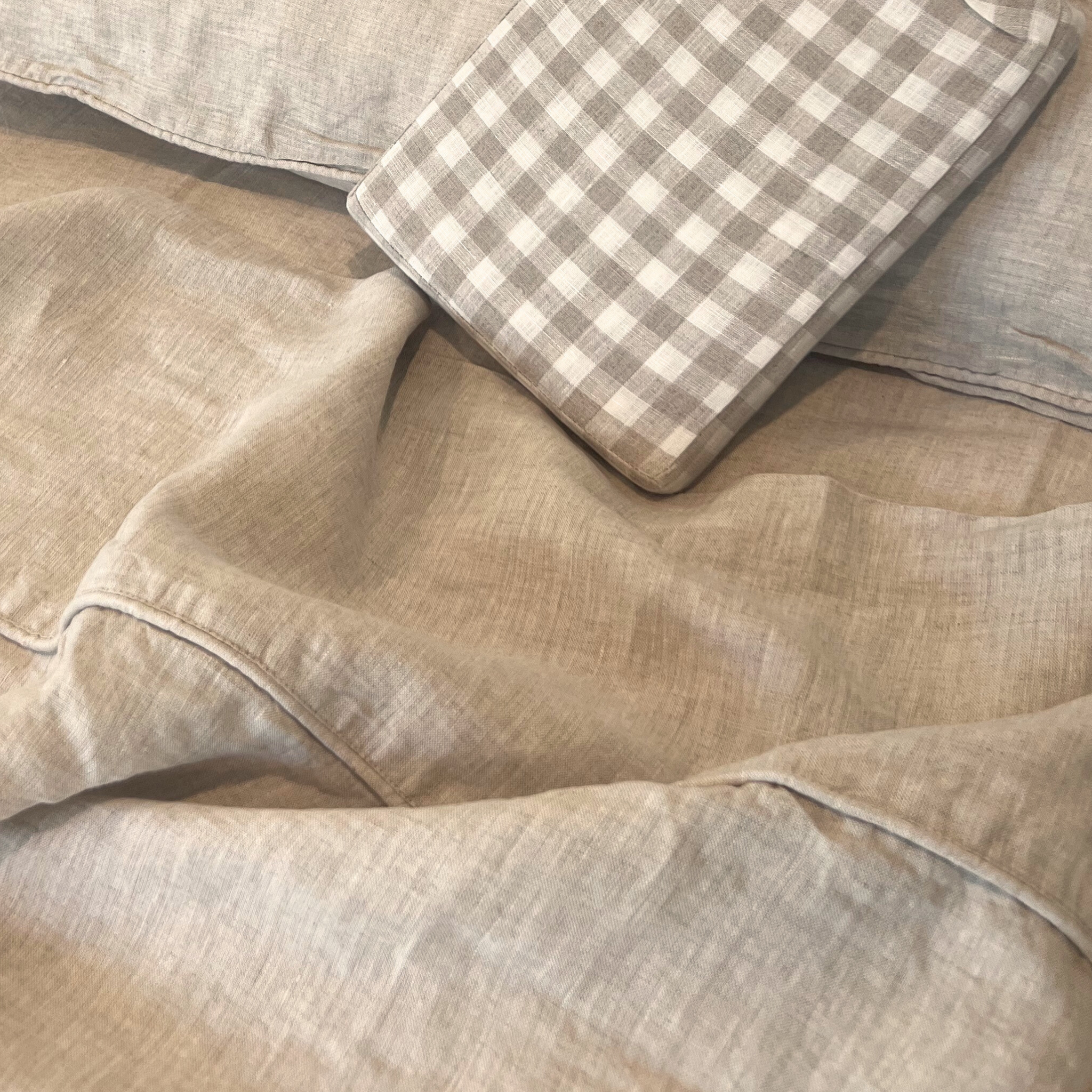 Natural Gingham Linen King Quilt Cover