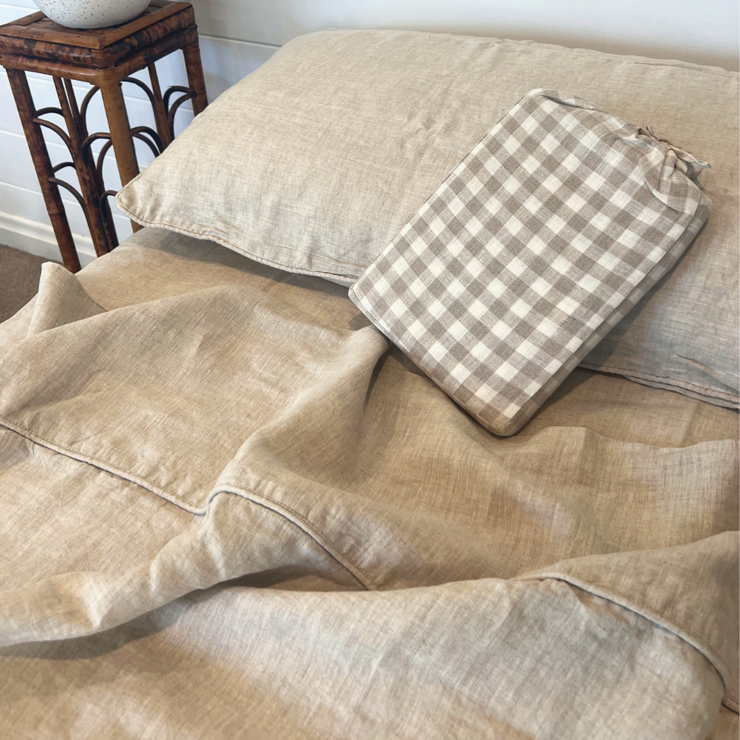 Natural Gingham Linen Queen Quilt Cover