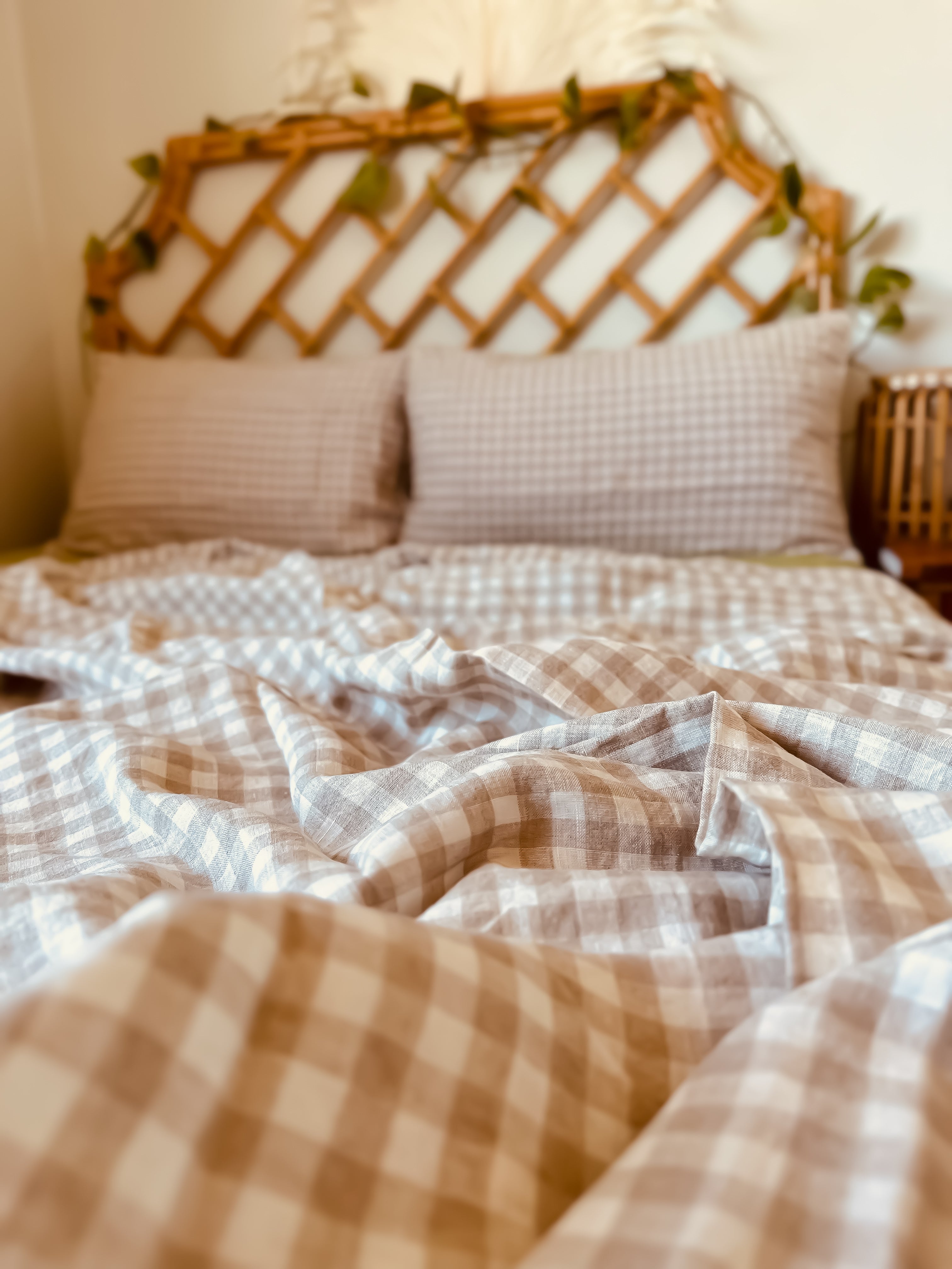 Natural Gingham Linen Queen Flat Sheet
