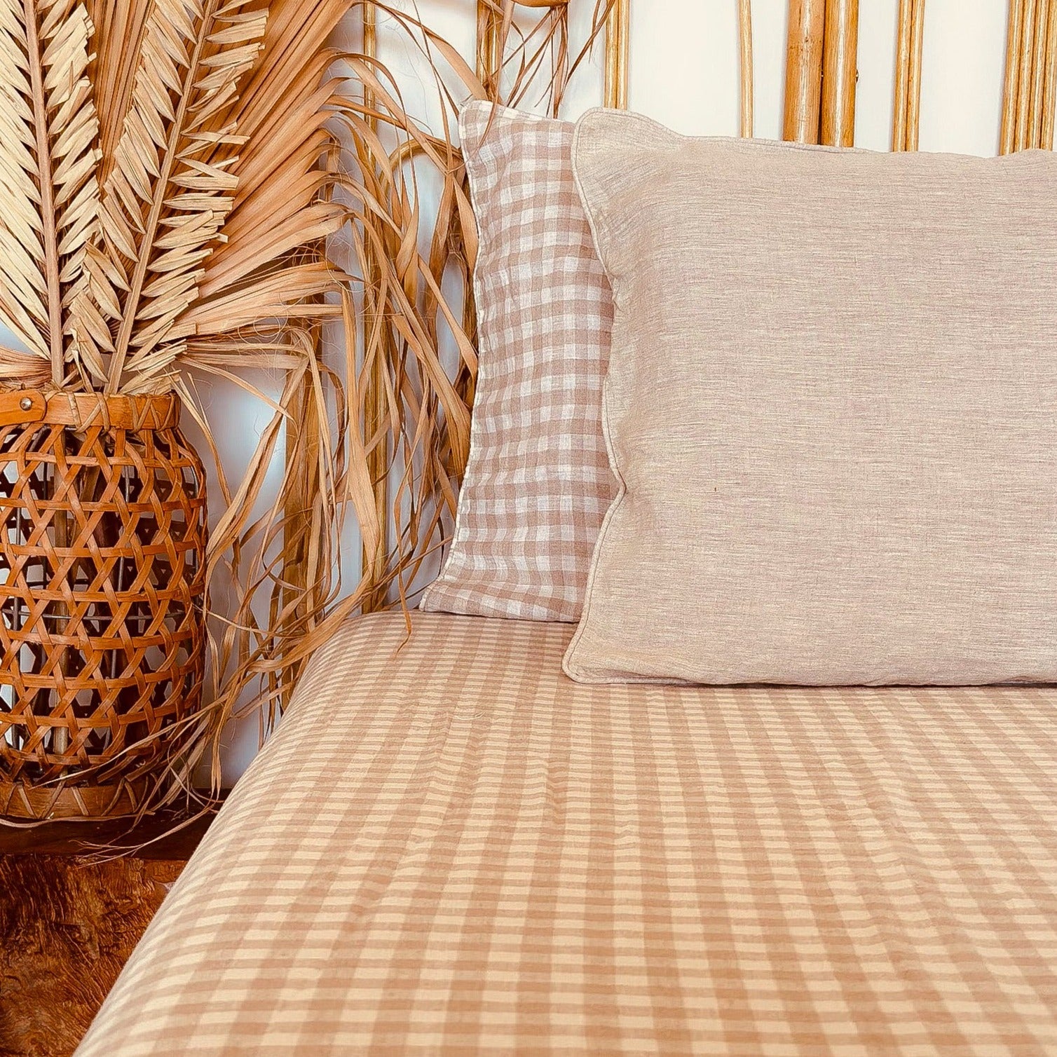 Natural Gingham Linen Queen Flat Sheet