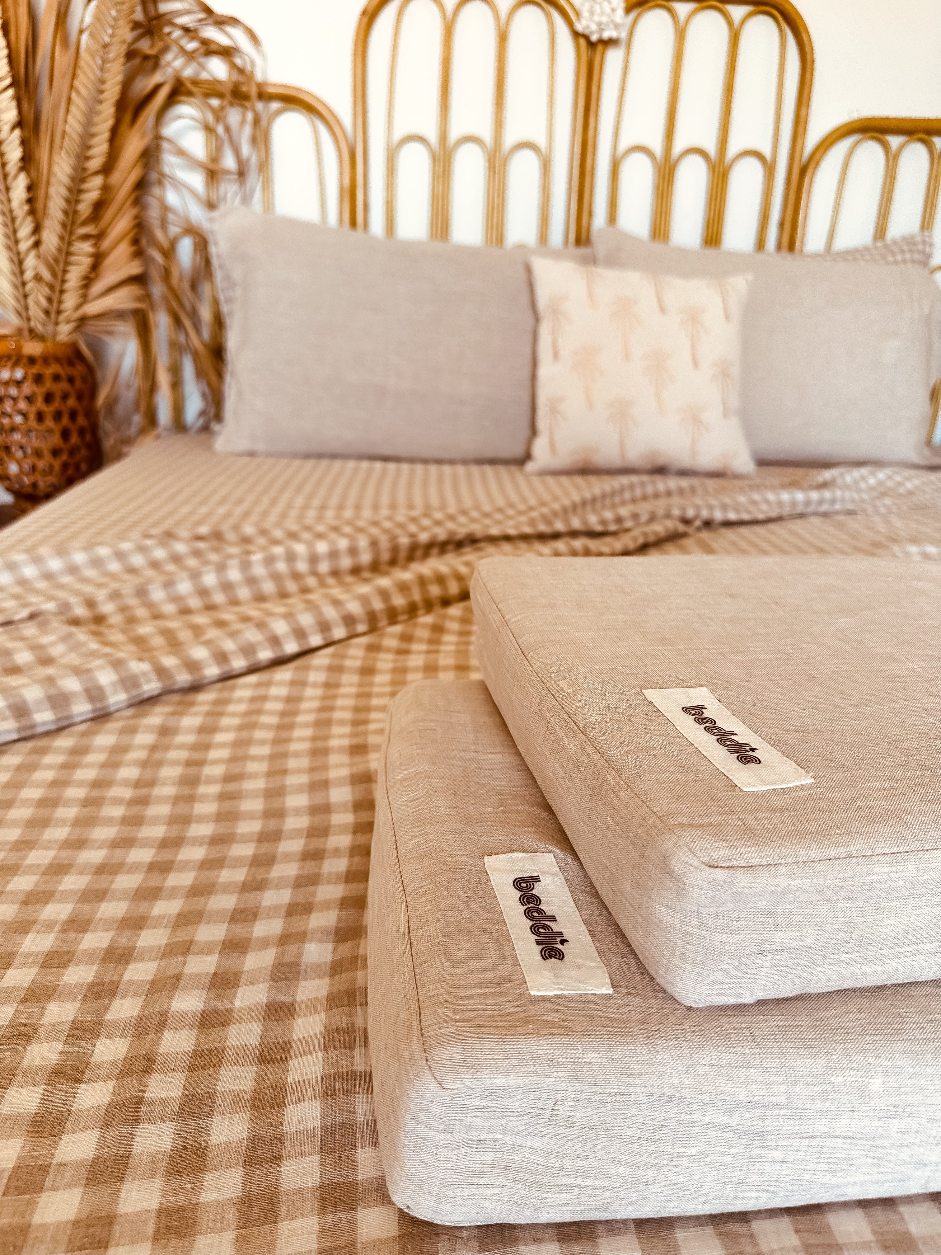 Natural Gingham Linen Queen Flat Sheet