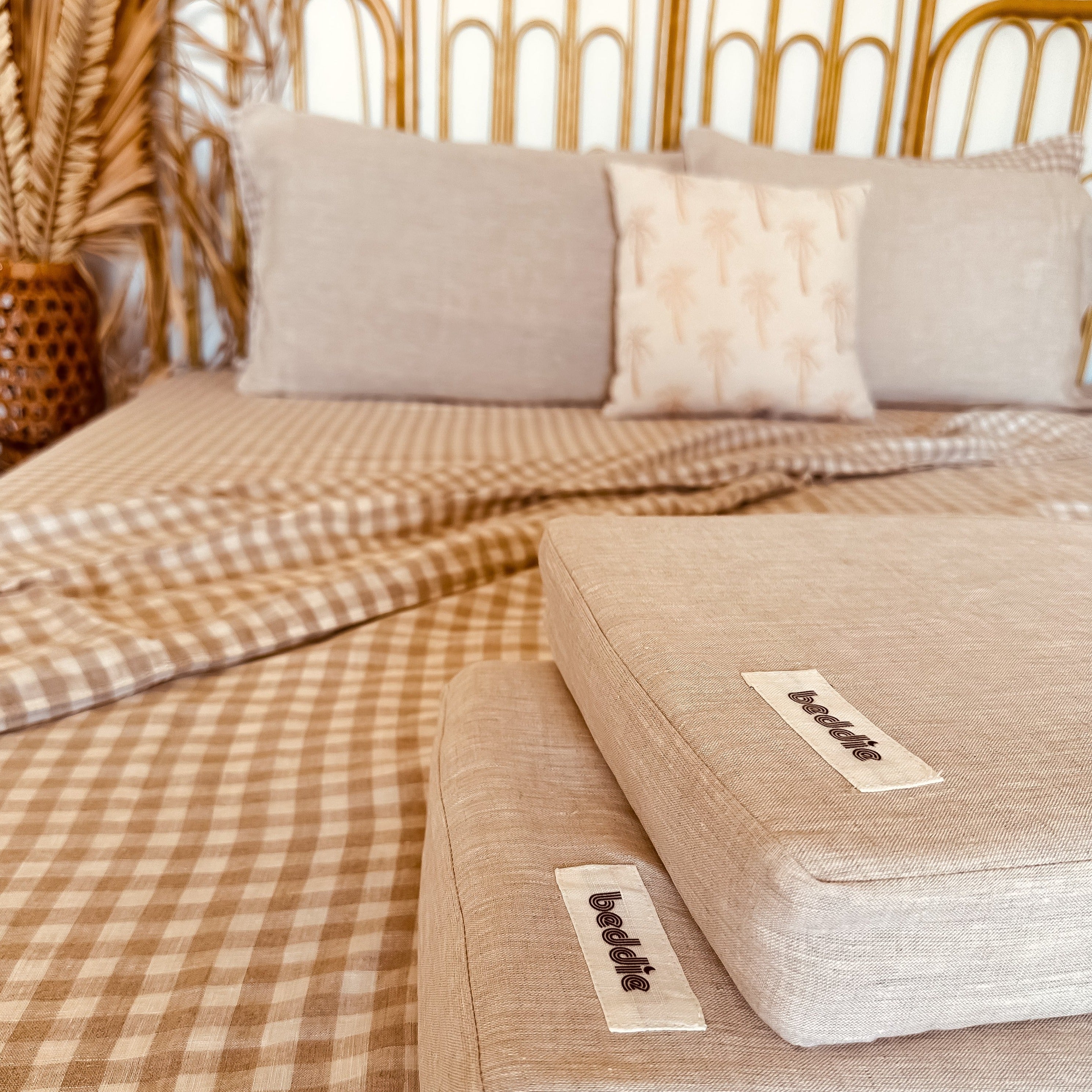 Natural Gingham Linen King Flat Sheet