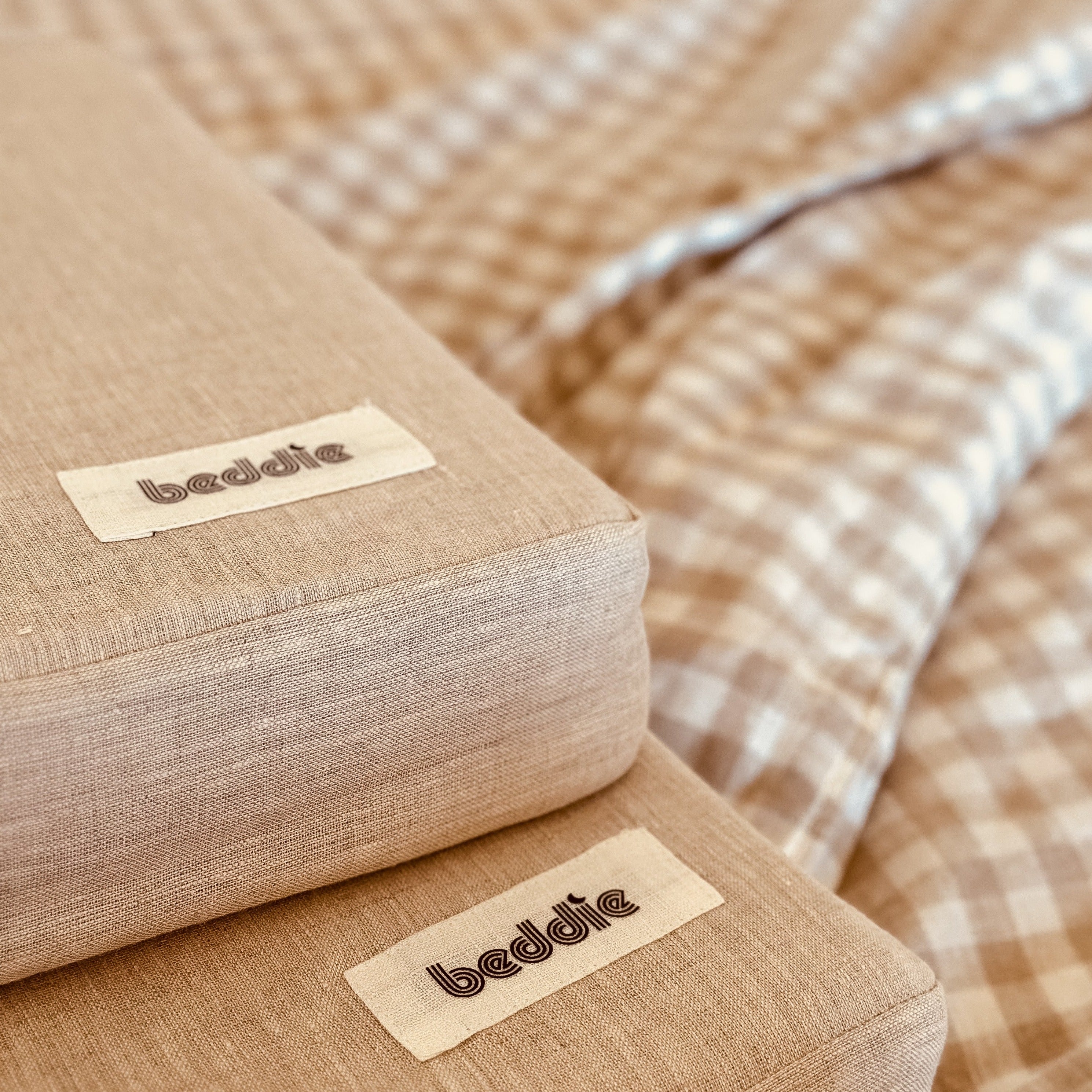 Natural Gingham Linen Queen Flat Sheet