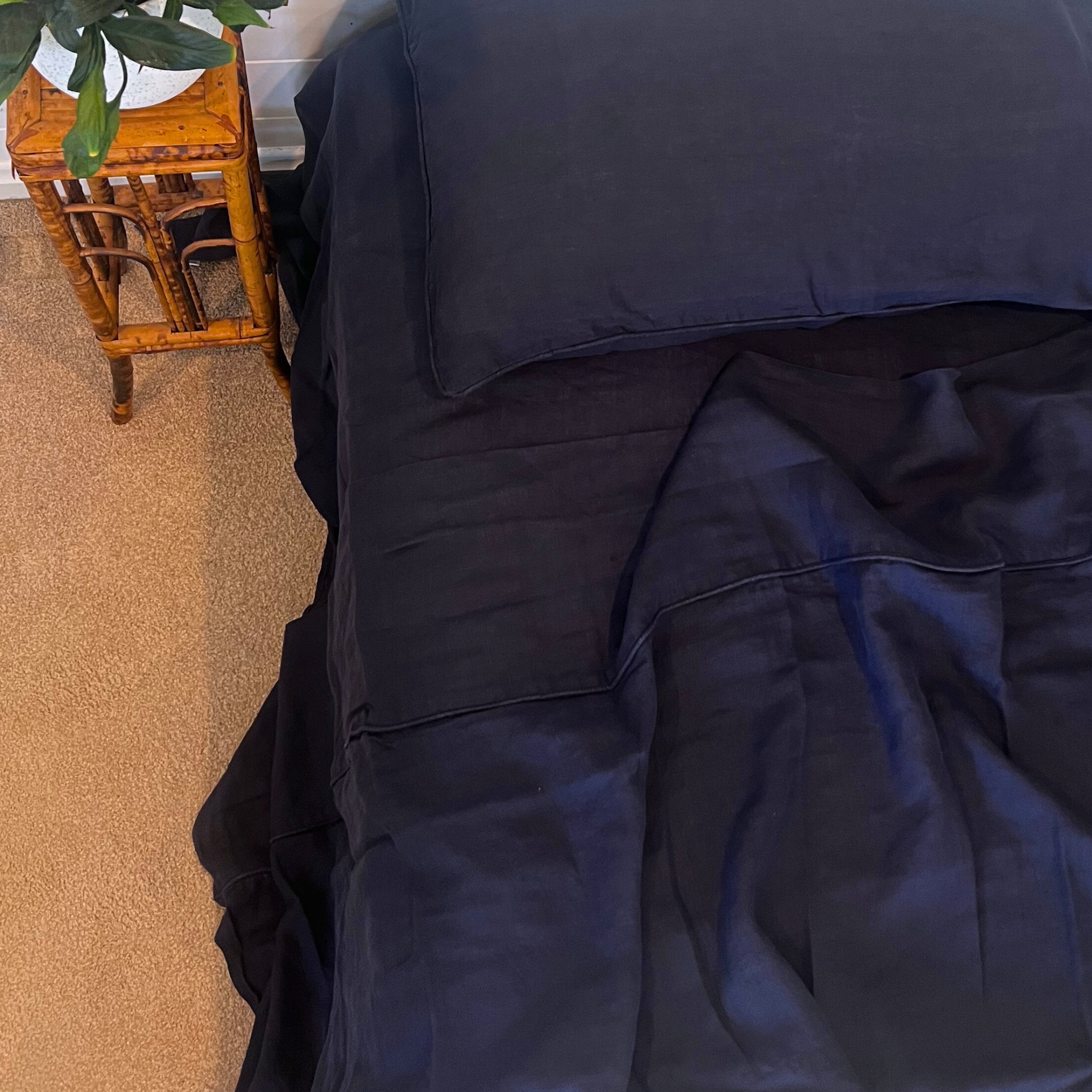 Navy Linen Queen Fitted Sheet