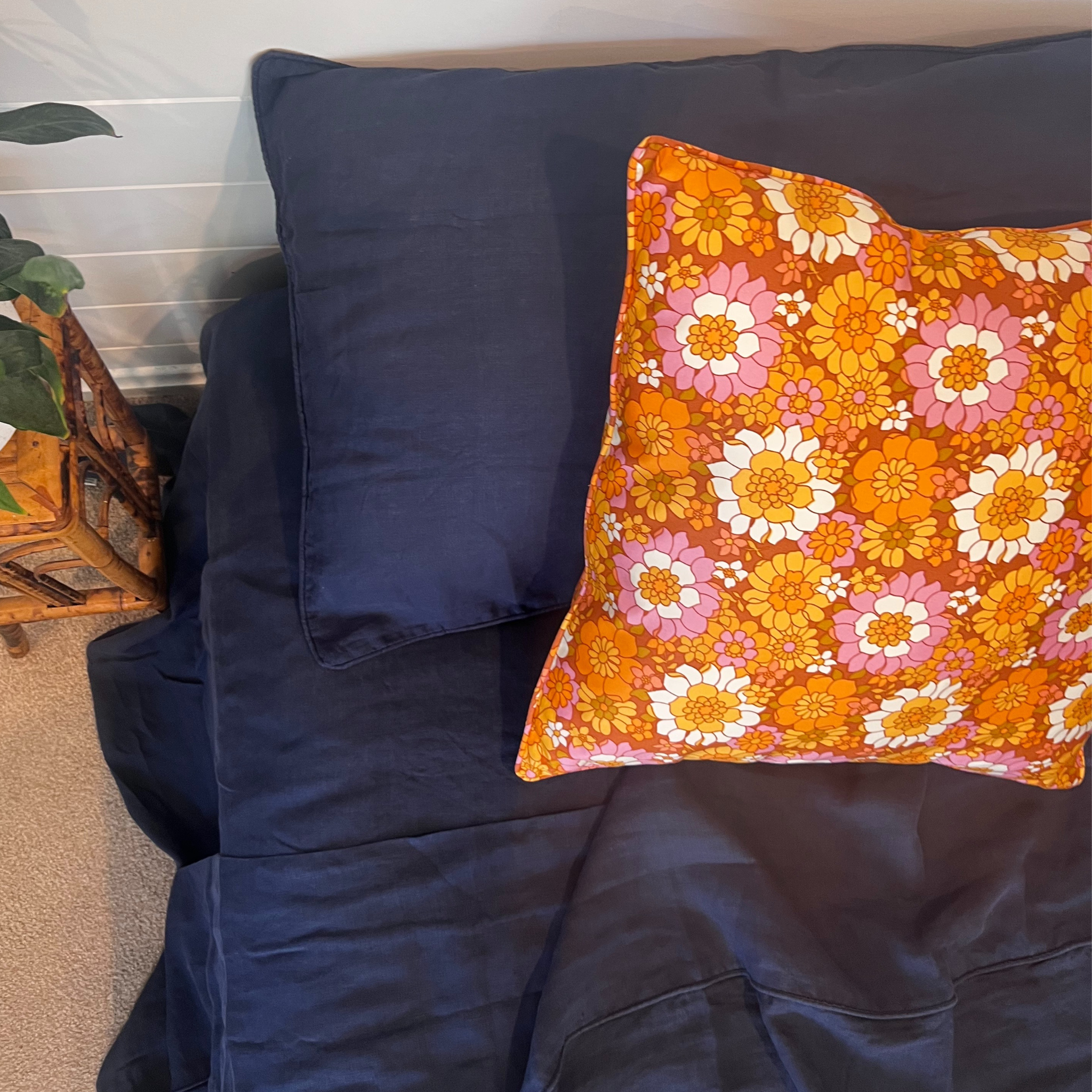 Navy Linen Queen Fitted Sheet