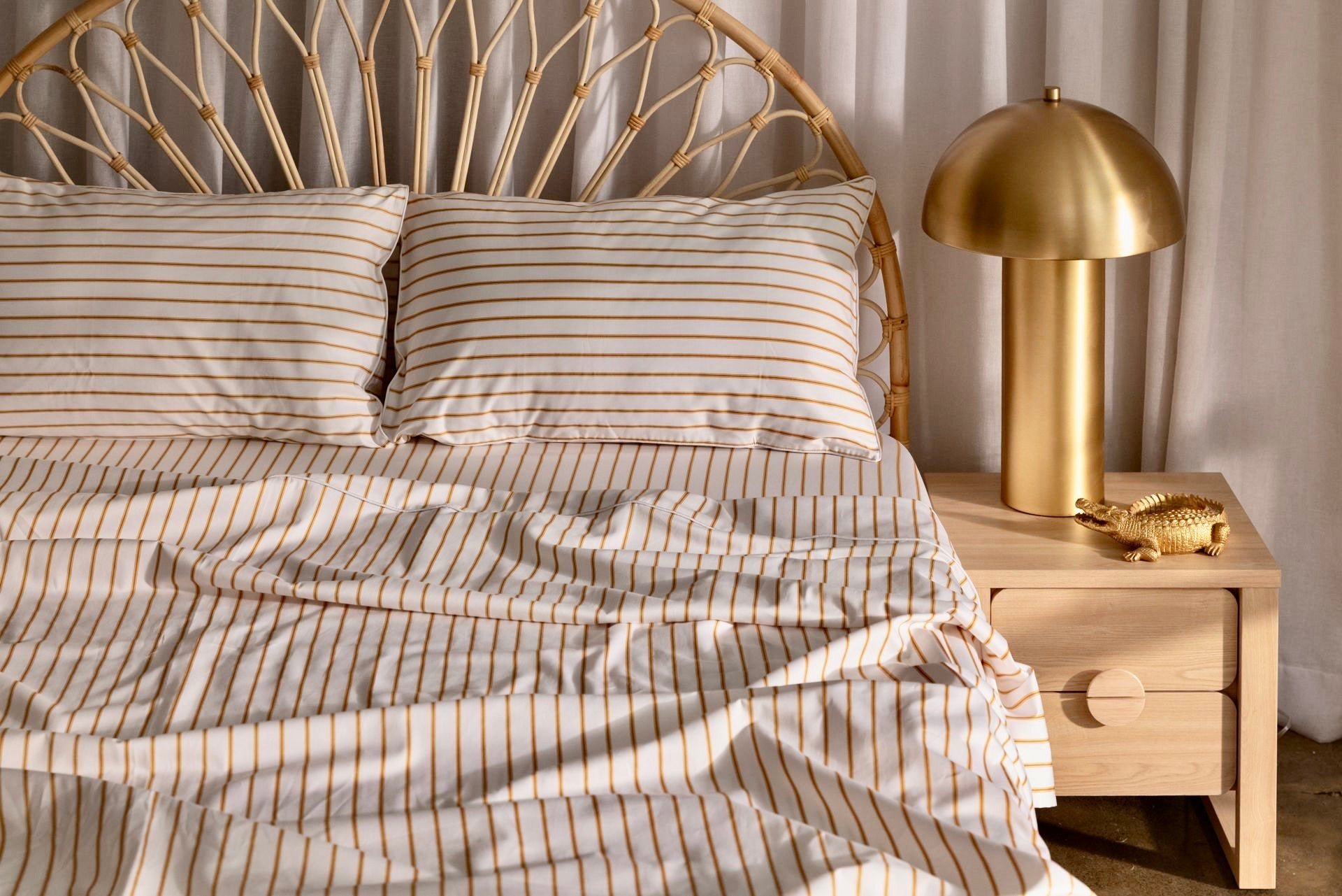 honey mustard stripe cotton bedding