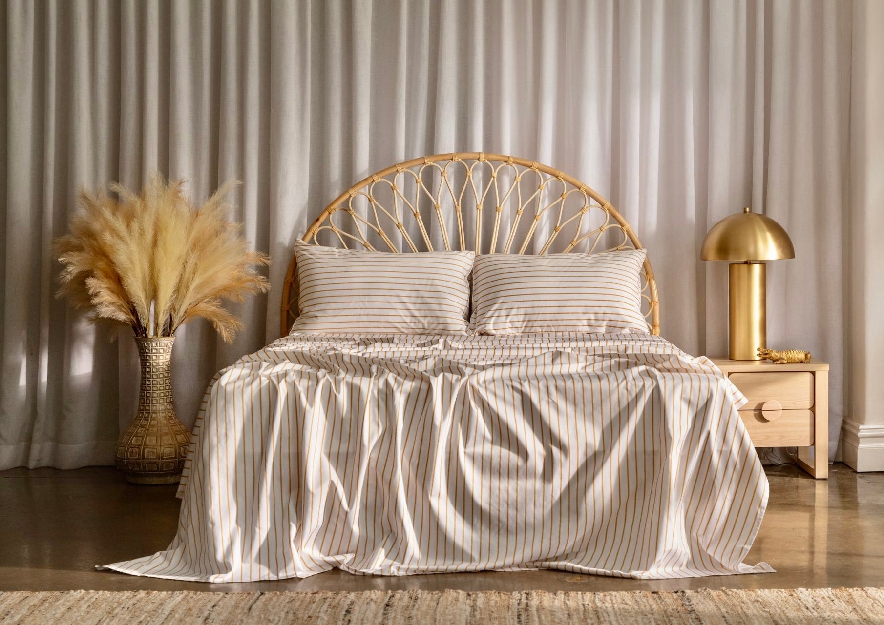 honey mustard stripe cotton bedding